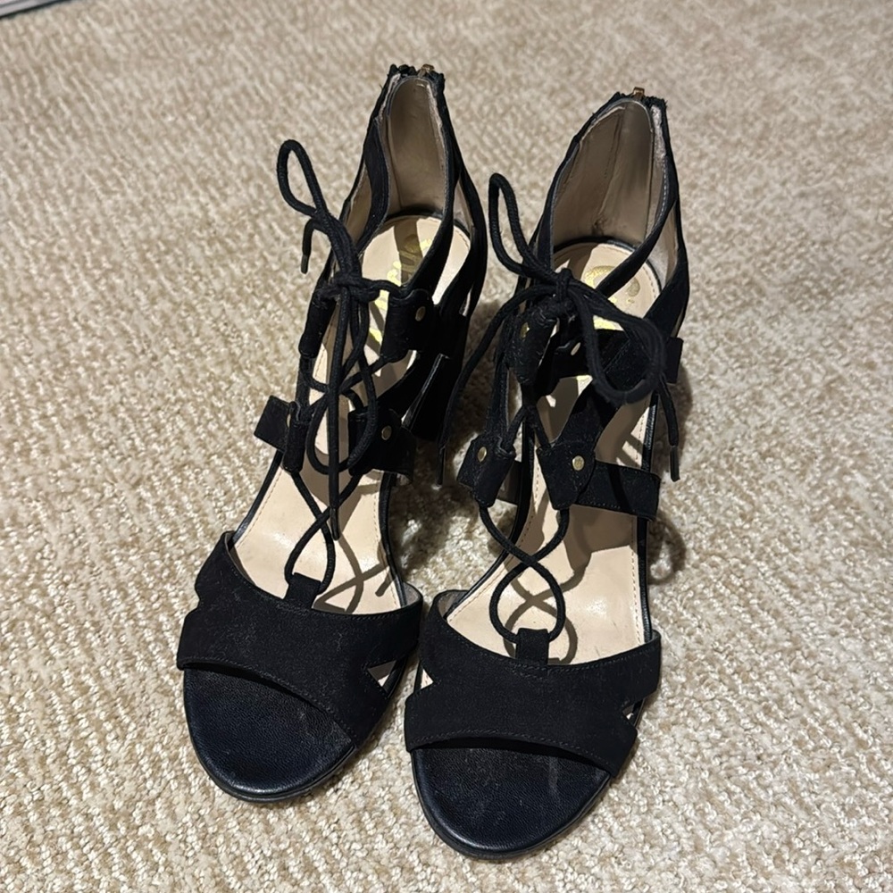 Sam Edelman Circus Strappy Black Heels in Black Suede GREAT CONDITION